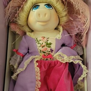 Enesco Purple and Pink Doll with Floral Embroidery